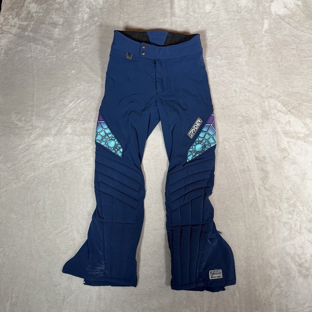 Vintage Spyder Entrant Stretch Mens Ski Pants 30R Blue Spider Web Accents